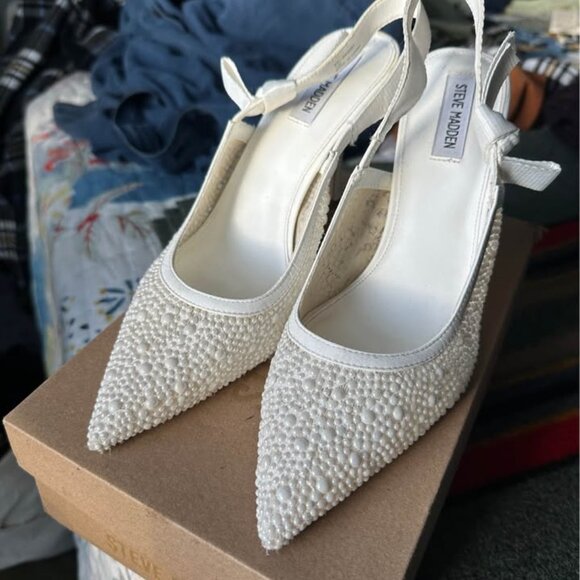 Steve Madden Bri Lace Pearl Bow Heels size 11 - Picture 3 of 5